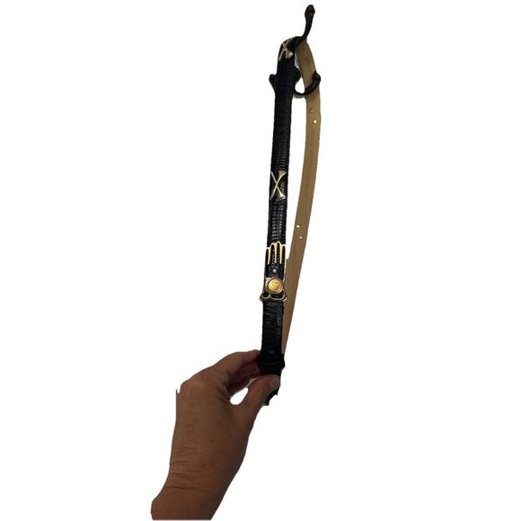 LB Belt Company Golf Belt Womens Italian Leather Lizard Embossed Black Gold - Picture 2 of 8